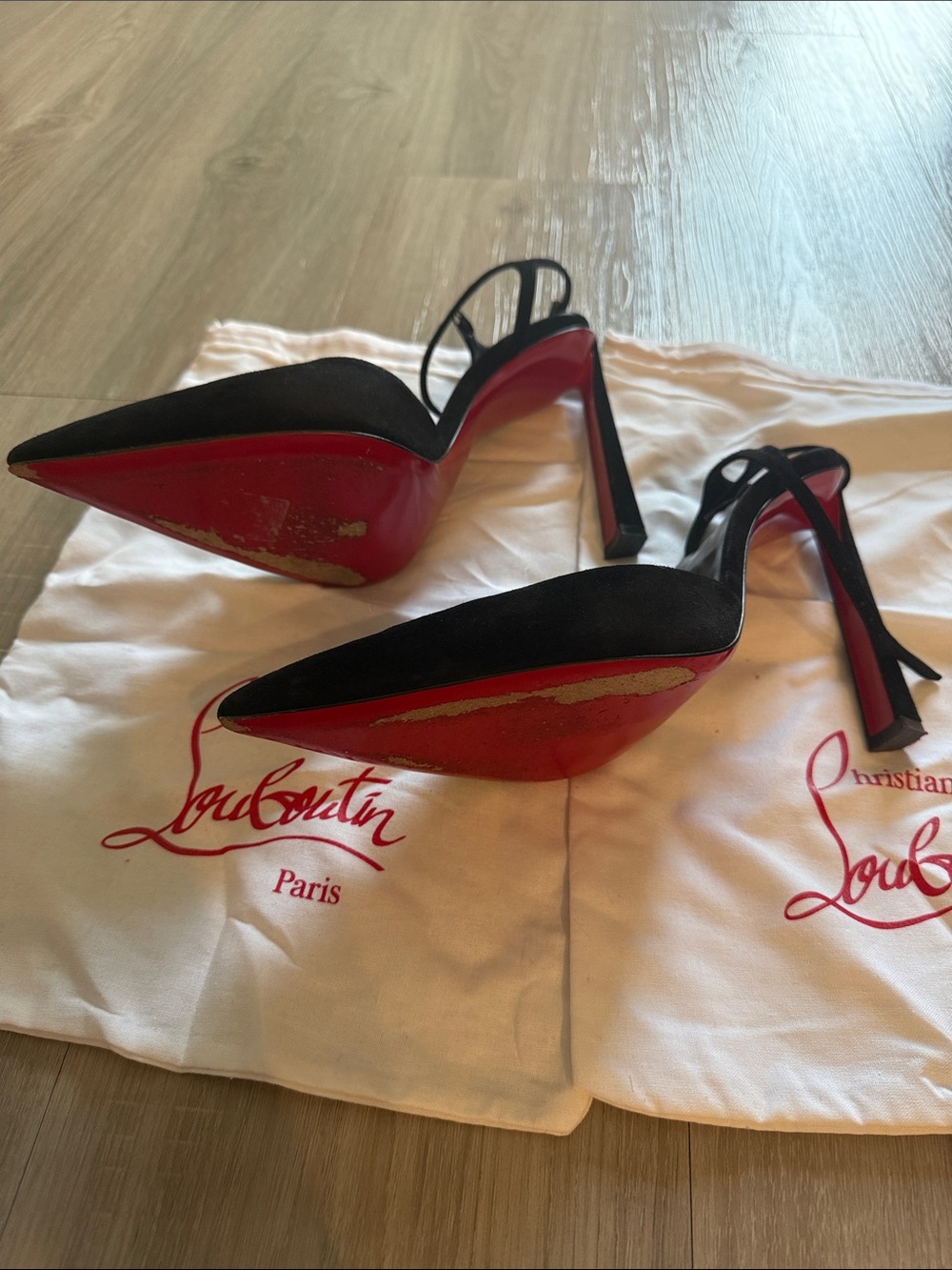 Christian Louboutin Black Suede Pointed-Toe Ankle-Strap Pumps - Picture 5 of 9